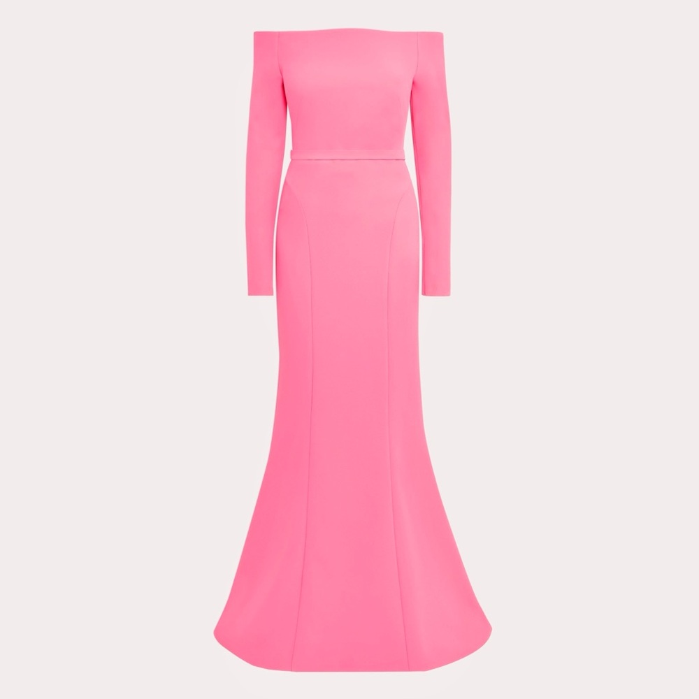 Safiyaa Rory Off-the-Shoulder Gown Pink Long Sleeve Maxi Dress - Picture 1 of 14